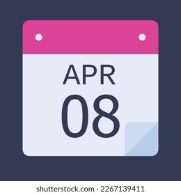 08 April Calendar Black Background, Vector Calendar.