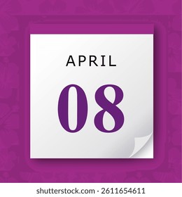 08 April. Purple vector daily calendar icon. Date and time, day, month.