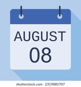08 August Calendar, Vector Calendar.