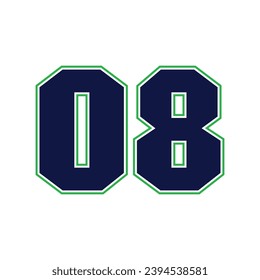 08 baseball jersey number. Editable baseball jersey number design vector.
