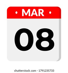 08 March calendar icon, vector illustration