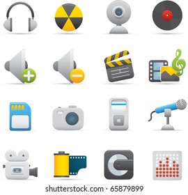 08 Multimedia Icons Professional vector set for your website, application, or presentation. The graphics can easily be edited color individually and be scaled to any size