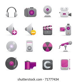 08 Purple Multimedia Icons Professional vector set for your website, application, or presentation. The graphics can easily be edited color individually and be scaled to any size