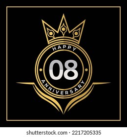 08 years anniversary design with crown  template. Vector and illustration. Anniversary logo.
