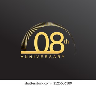 08 years anniversary logotype with single line golden color and golden ring for anniversary celebration