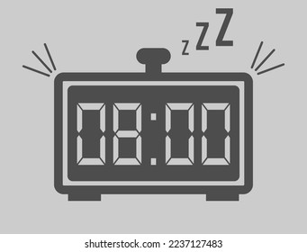 08:00 hours digital alarm clock. Vector with alarm clock marking time. Design for telling time with sleep icon