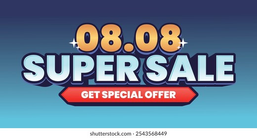 08.08 Super Sale banner with bold 'Get Special Offer' text on a blue gradient background. Perfect for e-commerce promotions with eye-catching colors and modern style.