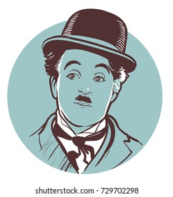 08.10.2017. Hand-drawn vector portrait of legendary comic Charlie Chaplin. .eps10, editorial use only 