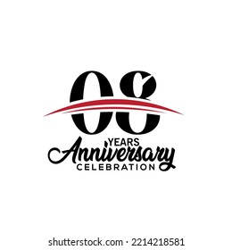 08th anniversary celebration design template for booklet with red and black colour , leaflet, magazine, brochure poster, web, invitation or greeting card. Vector illustration.
