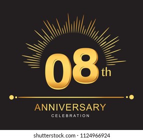 08th anniversary design with golden color and firework for anniversary celebration