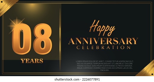  08th anniversary logo with confetti golden colored isolated on black background, vector design for greeting card and invitation card