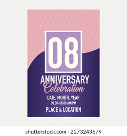 08th years anniversary celebration vector invitation card design with blue template of invitational for print 
