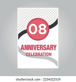 
08th years anniversary vector invitation card.Template of invitational for print on gray background
