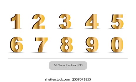 0-9 3D Vector Gold Number with shadows and eps type illustration