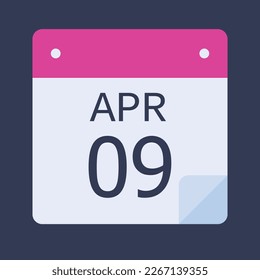 Calendario 09 Abril Fondo negro, Calendario vectorial.