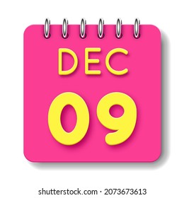 09 día del mes. 9 de diciembre. Icono de calendario diario. Fecha día semana domingo, lunes, martes, miércoles, jueves, viernes, sábado.