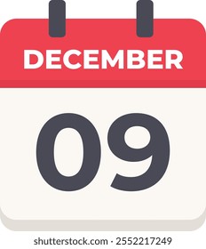 09 December- Daily Calendar Icon in flat design style red and white