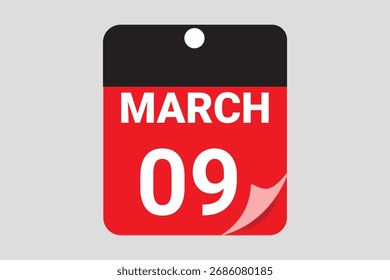 09 Marzo calendario fecha Ilustración vectorial para el planificador de negocios y plazo recordatorio diseño 2026