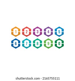 0-9 math numbers. numbers in colored hexagons. 0-9 numbers for academy, business, education, university