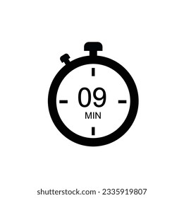 09 minutes timer icon, 09 min digital timer. Clock and watch, timer, countdown.