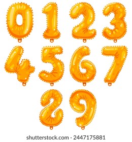 0-9 number balloons for birthday, party and wedding vector cartoon set isolated on a white background.