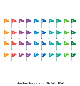 0-9 numbers and colored flags. colored flags set