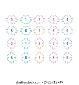 0-9 numbers in hexagon. 0-9 numbers on white background