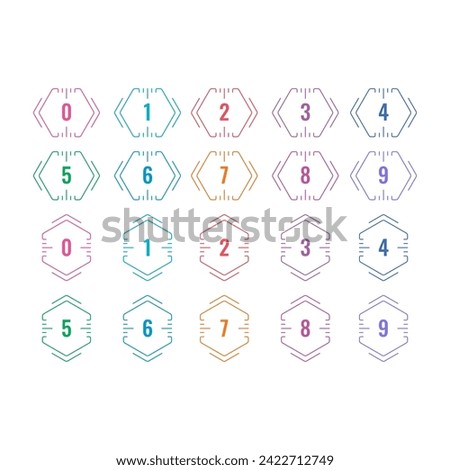 0-9 numbers in hexagon. 0-9 numbers on white background