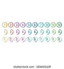0-9 numbers on a white background. numbers 0-9 in colored circles