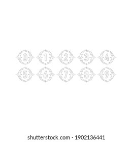 0-9 numbers in outline. round digital interface and numbers