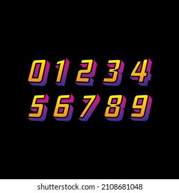 0-9 numbers in purple pink gradient on black background. 3d vector numbers 0-9