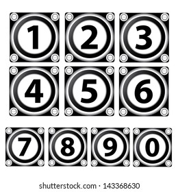 0-9 numbers set isolated on black and white  square.