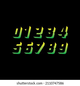 0-9 numbers in yellow-green gradient on black background. 3d vector numbers 0-9