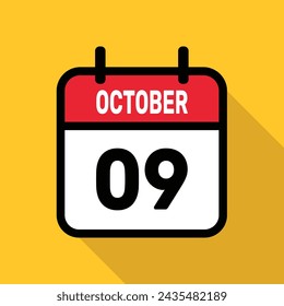 09 Octubre Calendario Ilustración vectorial diseño de fondo.