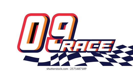 09 race racing numbers with racing flag background, racing starting numbers, sports racing numbers