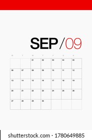 09- September - Calendar 2021 Year, Minimal Planner 2021. Printable Paper Calendar 2021.