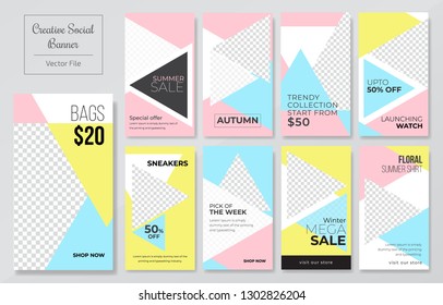 09 Slides abstract Unique Editable modern Social Media banner Template.Anyone can use This Design Easily.Promotional web banner for social media. Elegant sale and discount promo - Vector.