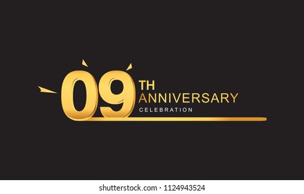 09 years anniversary logotype with single line golden and golden confetti for anniversary celebration
