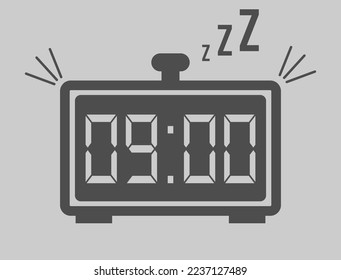 09:00 hours digital alarm clock. Vector with alarm clock marking time. Design for telling time with sleep icon