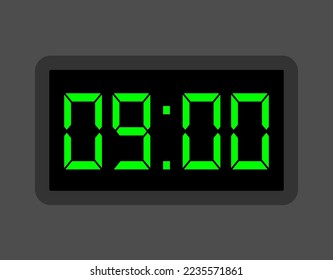 reloj digital de 09:00 horas. Diseño de reloj de alarma para el horario. Icono de temporizador con números digitales para citas y negocios