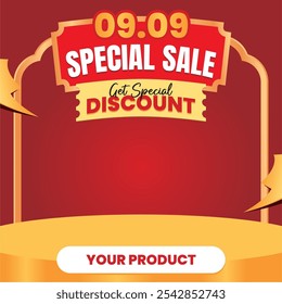 09.09 special sale stage banner design featuring discount offers. Perfect for promoting products during flash sales or special shopping events.