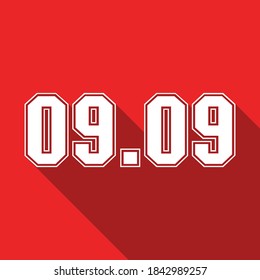 09.09 White numbers on a red background, promotion date 9 month 9