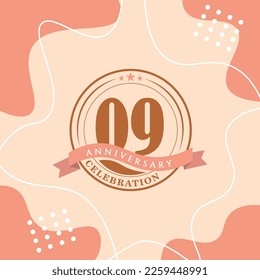 09th anniversary celebration logo vector design with brown color background and  brown color later abstract design 