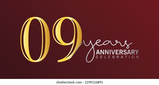 09th anniversary celebration logotype number gold color with red color background. vector anniversary for celebration, invitation card, and greeting card