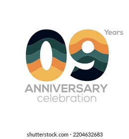 09th Anniversary Logo Design, Number 09 Icon Vector Template.Minimalist Color Palettes