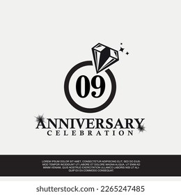 09th year anniversary celebration logo with black color wedding ring vector abstract illustration design