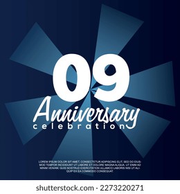 09th year anniversary celebration vector template design illustration with white text elegant blue shiny background.	