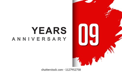 09th years anniversary design with red brush isolated on white background for company celebration event

