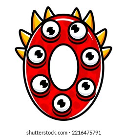 0.Funny Monsters Colorful Numbers, Cute Fantasy Aliens in the Shape of Numerals. Cartoon numbers from 0 to 9 icons are made in the form of human figures with big eyes and face. Arabic numerals. Vector