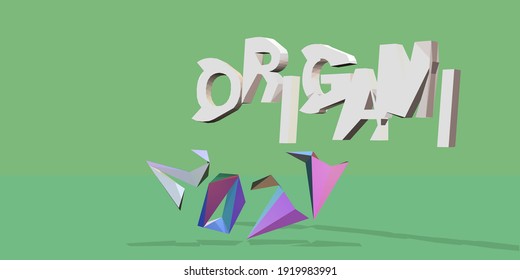 0RIGAMI writing in 3dimensional style and 2022 in folding paper style. Easy to edit and customize. vector.